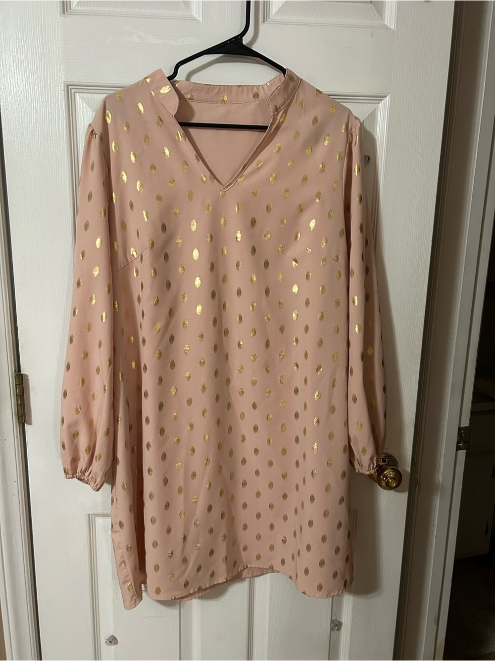 SHEIN Pink Midi Dress with Gold Dot Print